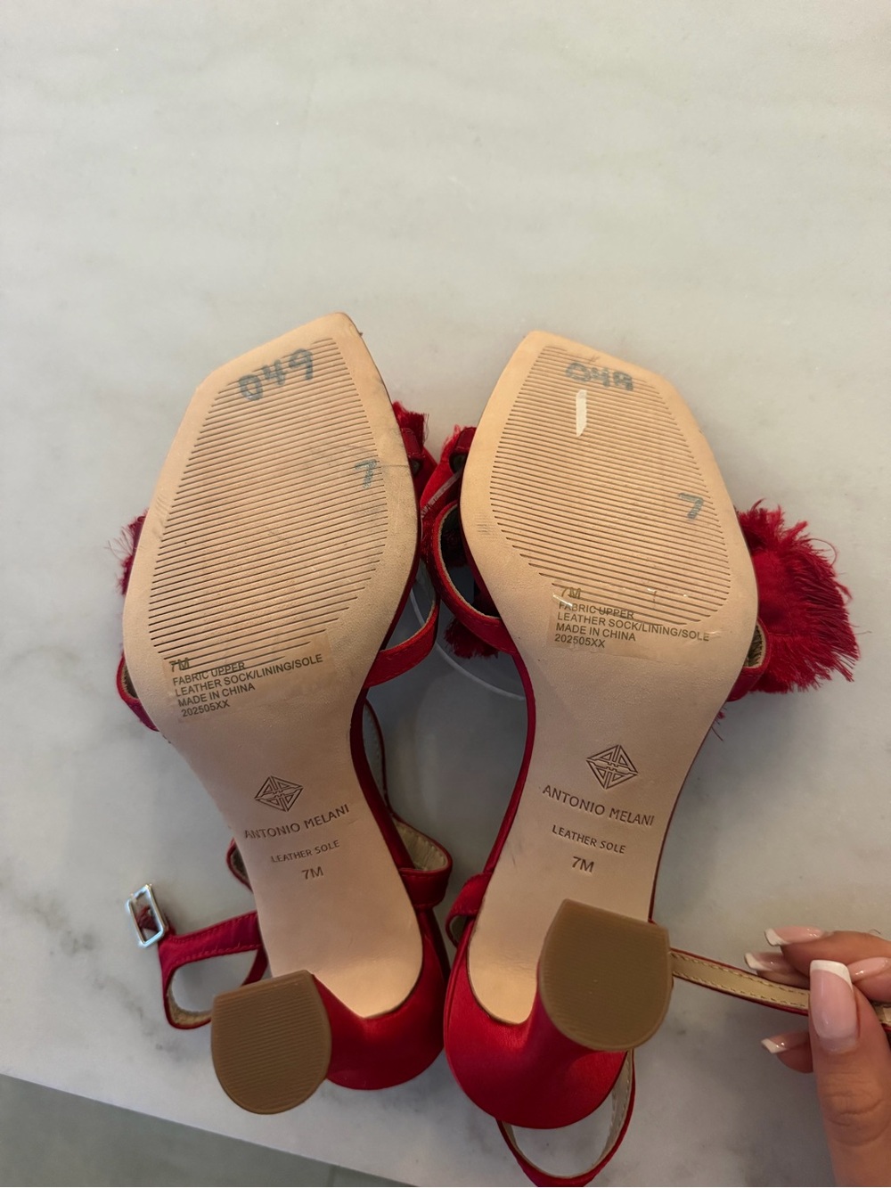 ANTONIO MELANI Red Frayed Bow Ankle-Strap Heels - Picture 7 of 7